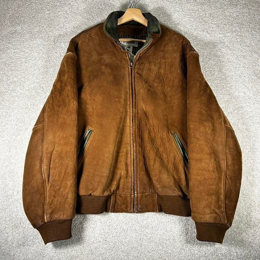 Vintage LL BEAN brown suede leather made in USA bomber jacket  XL READ
